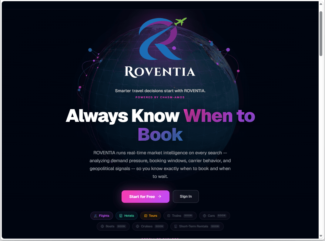 ROVENTIA landing page
