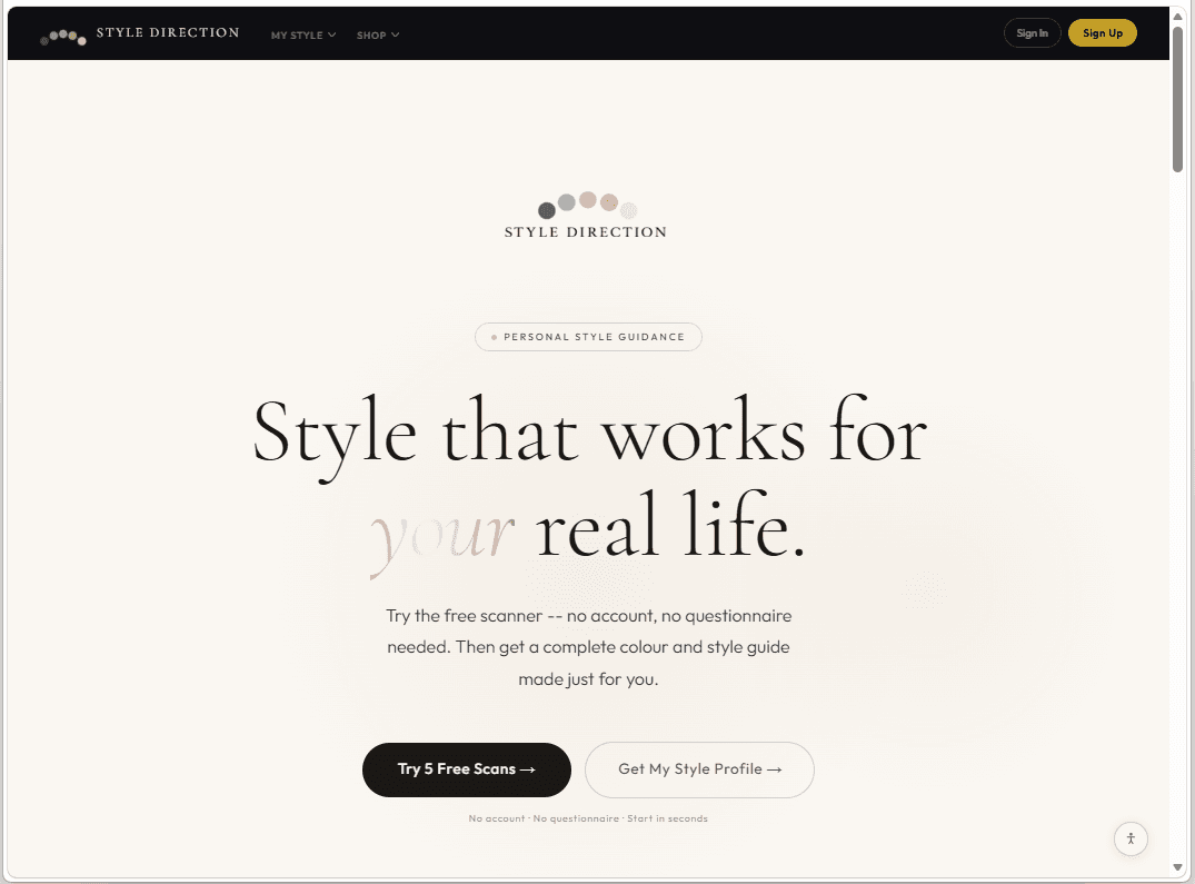 Style Direction landing page